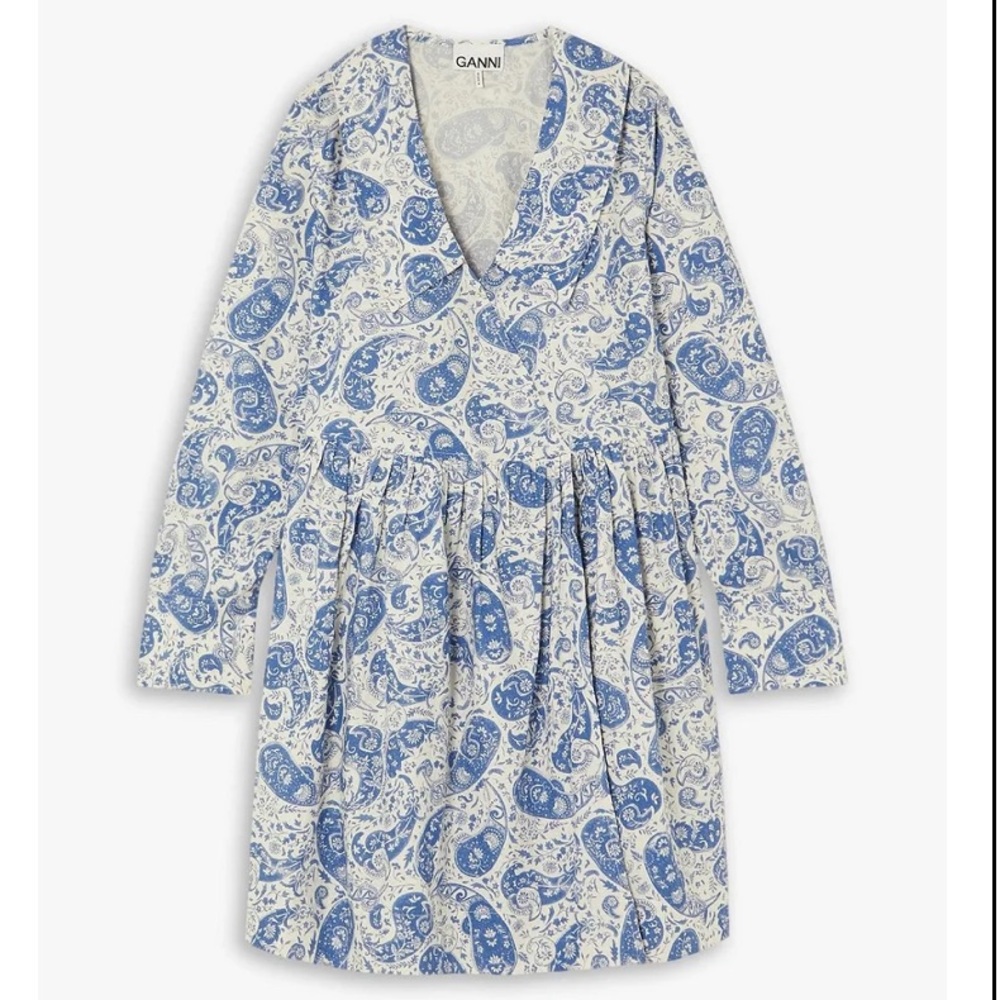 🌀Ganni Blue and White Paisley Mini Dress 🫐